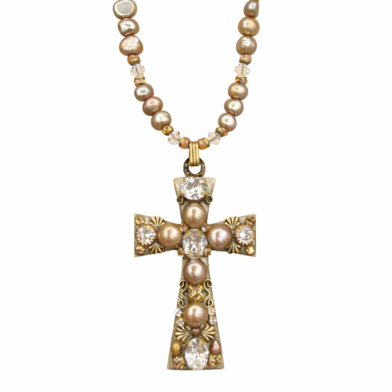 Pink Pearls Cross Necklace