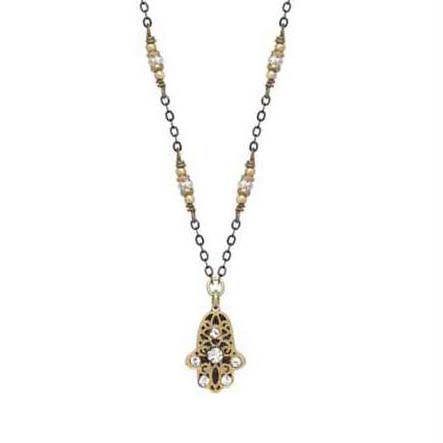 Gold & Black Hamsa Necklace