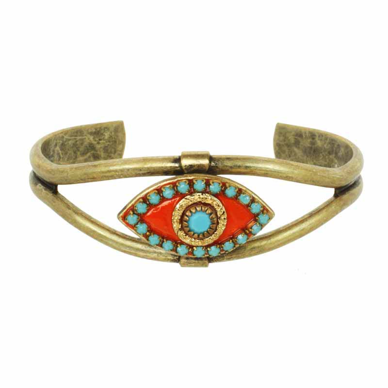 Coral and Turquoise Evil Eye Cuff Bracelet