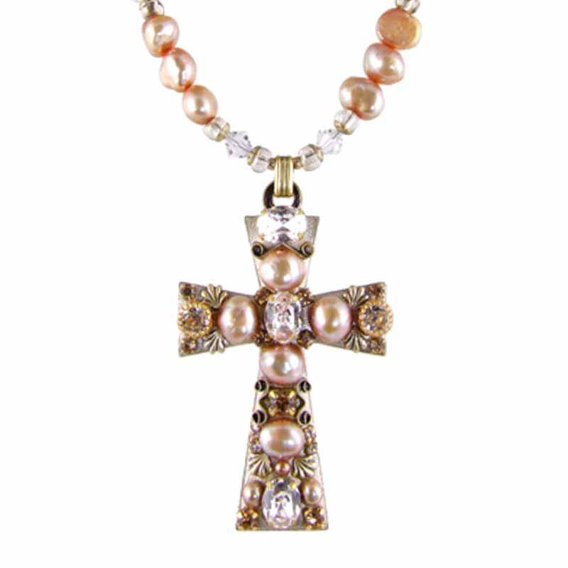 Pink Pearls Cross Necklace