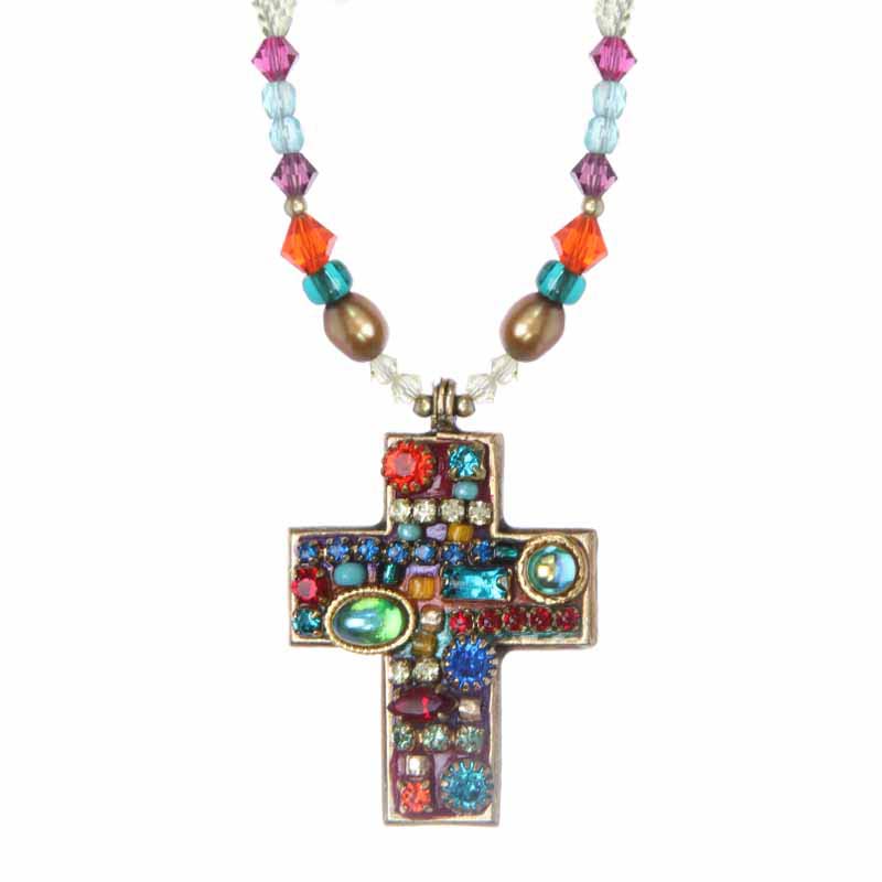 Multi Bright Beaded Cross Necklace