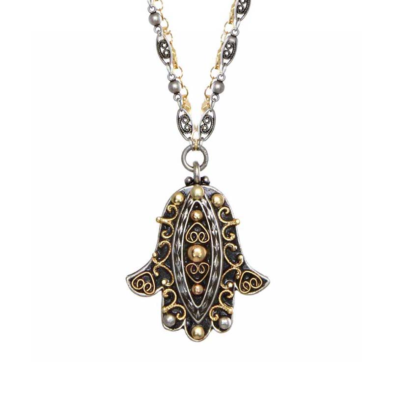 Black and Bronze Hamsa Necklace