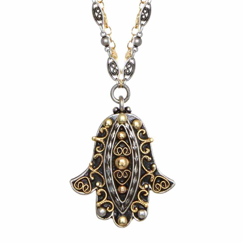Black and Bronze Hamsa Necklace