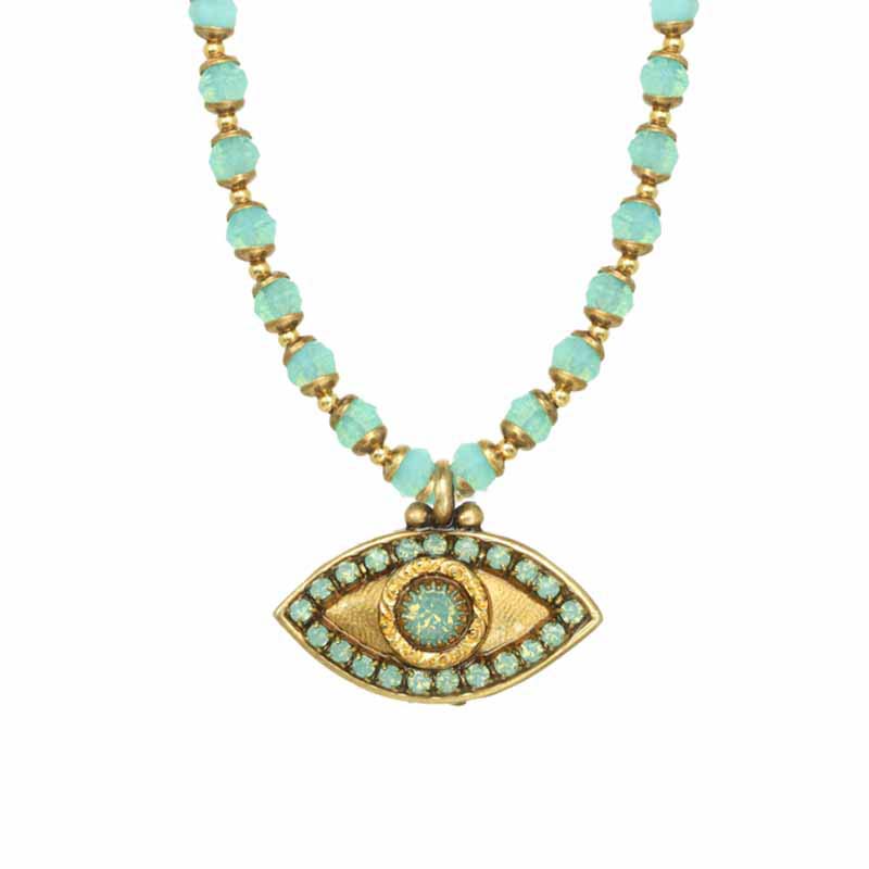 Sea Foam and Gold Evil Eye Necklace