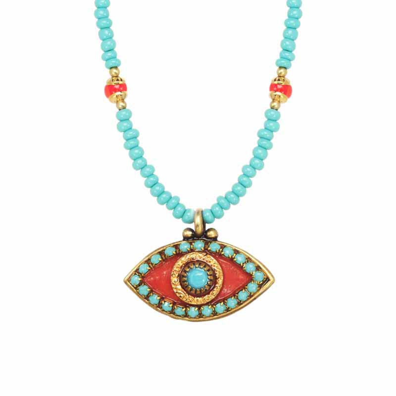 Coral and Turquoise Evil Eye Necklace