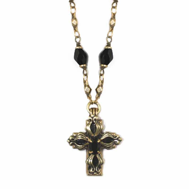 Black Floral Cross Necklace