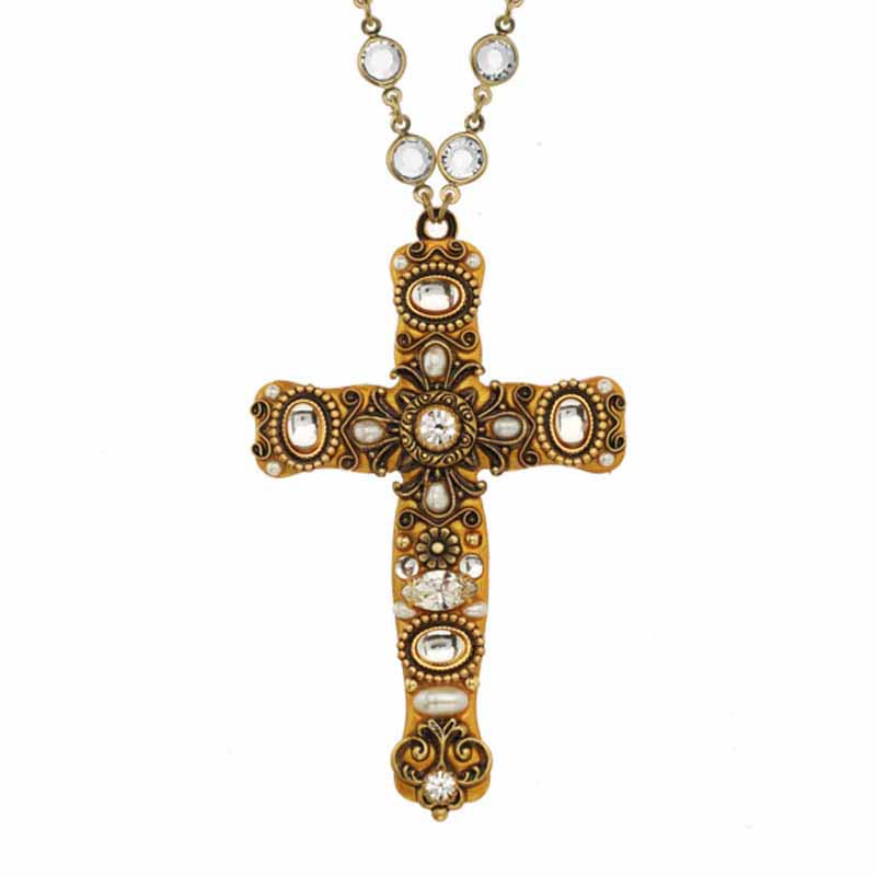 Gold & Crystal Cross Necklace