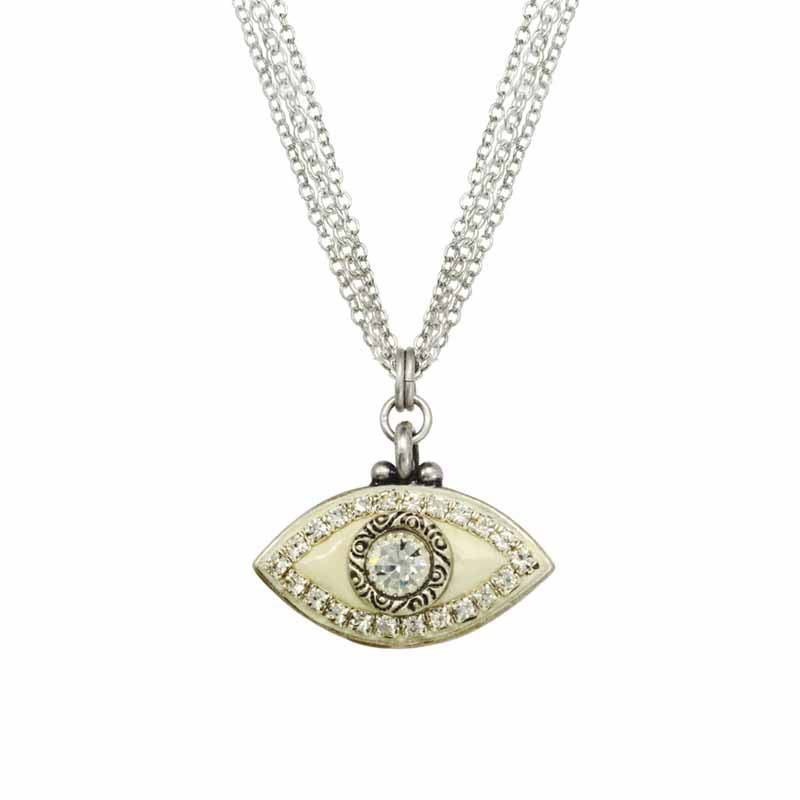 Cream and Silver Evil Eye Necklace