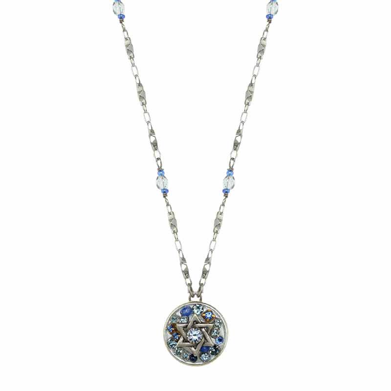 Silver and Blue Star of David Necklace