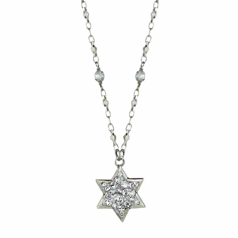 Crystal Silver Star of David Necklace