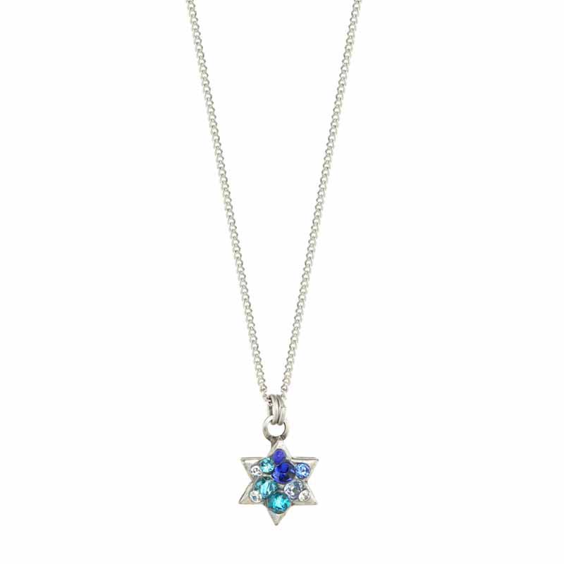 Small Blue Crystal Star of David Necklace