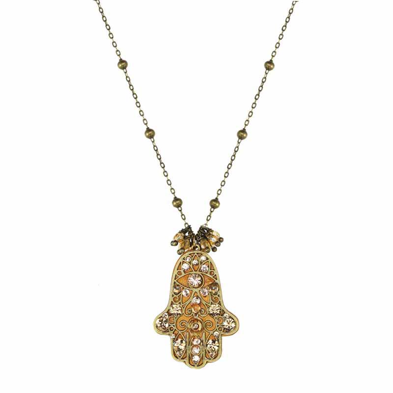Gold and Crystal Hamsa Long Necklace