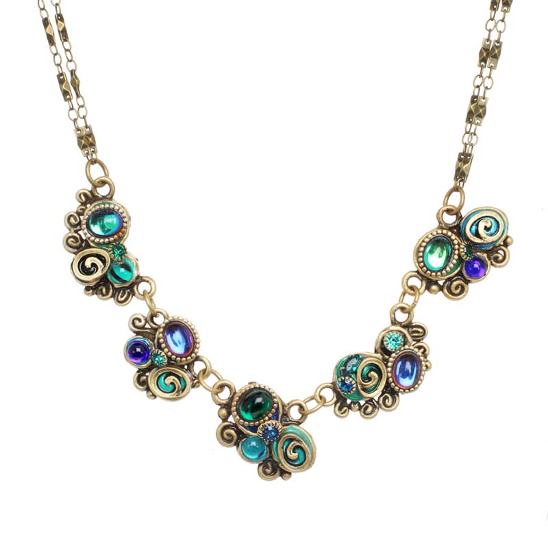 Elaborate 5-piece emerald pendant necklace