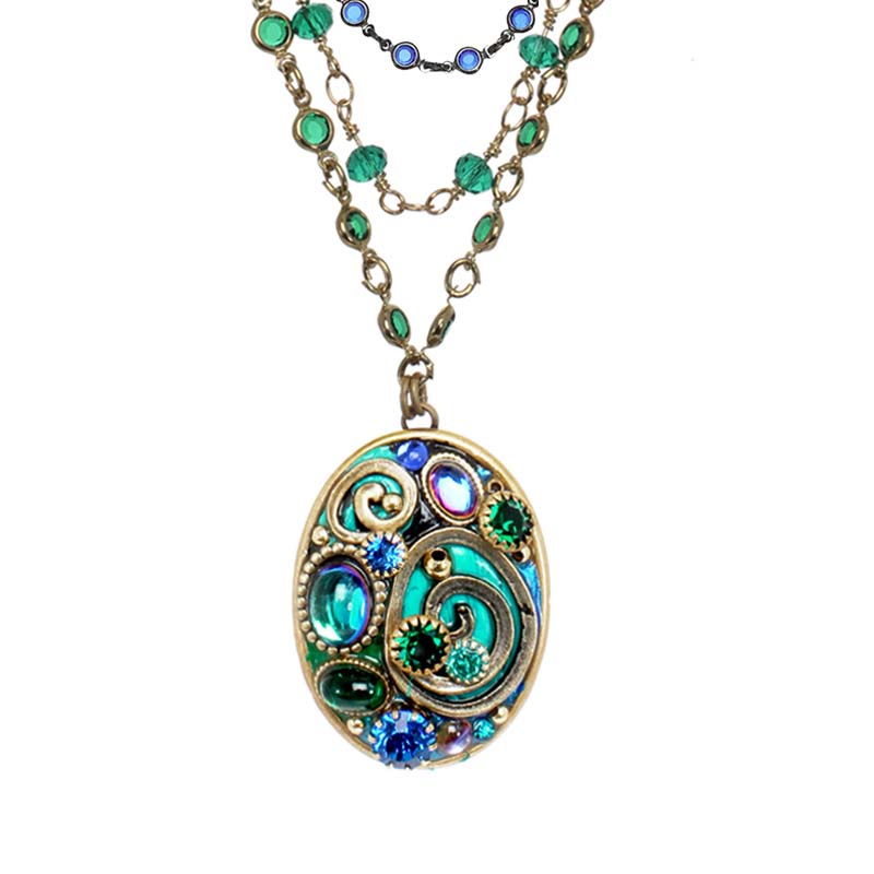 Emerald Oval Triple Chain Necklace