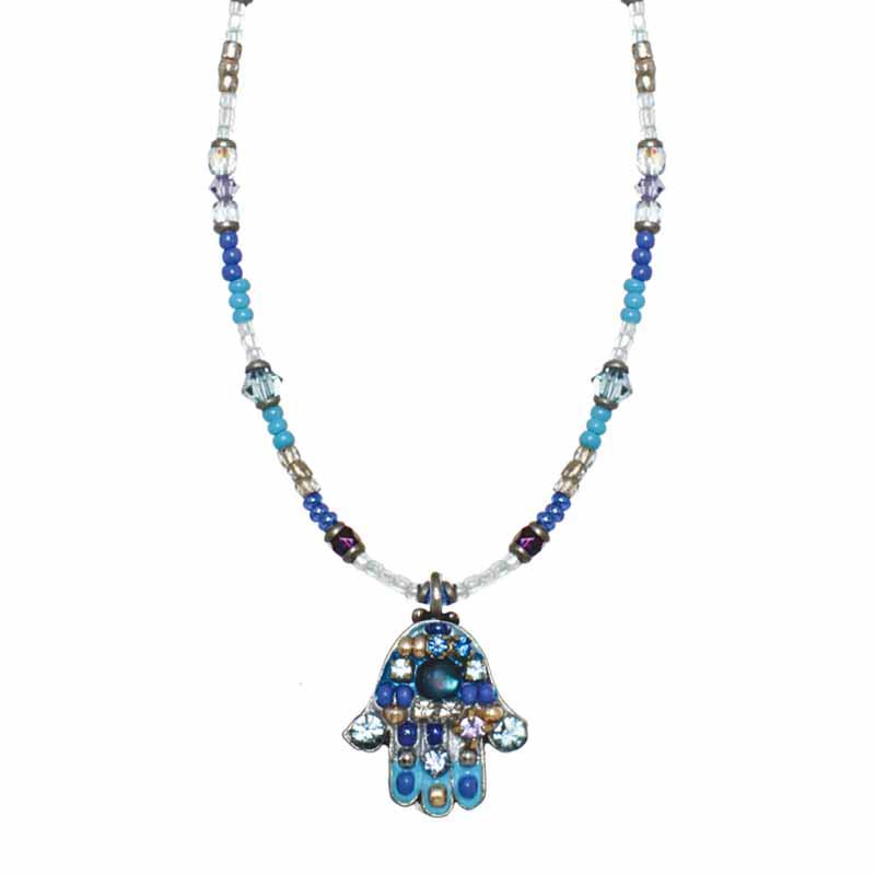 Small Blue Mosaic Hamsa Necklace