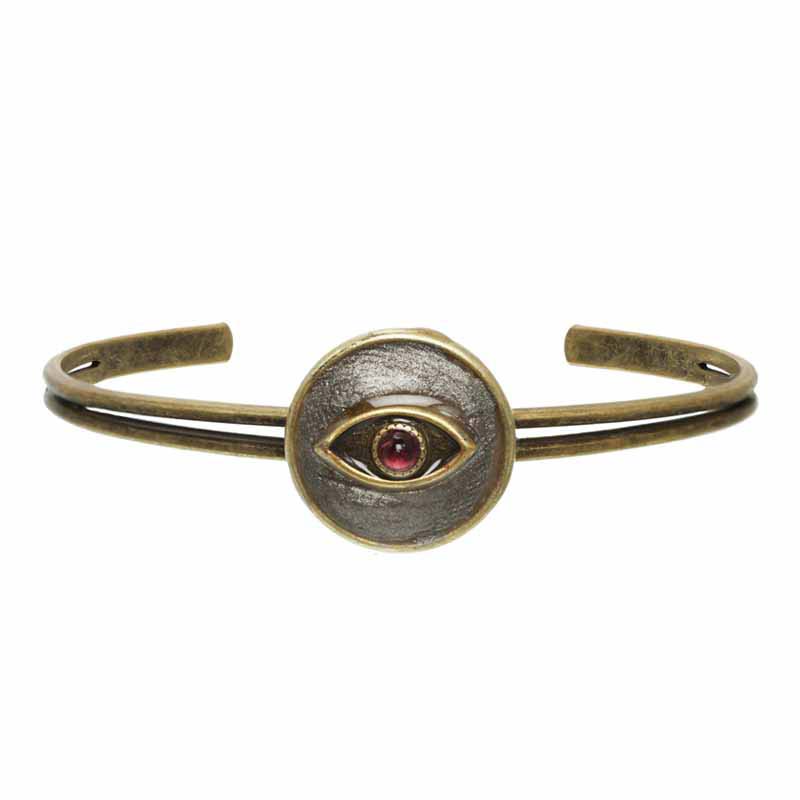 Round Silver & Garnet Evil Eye Cuff Bracelet