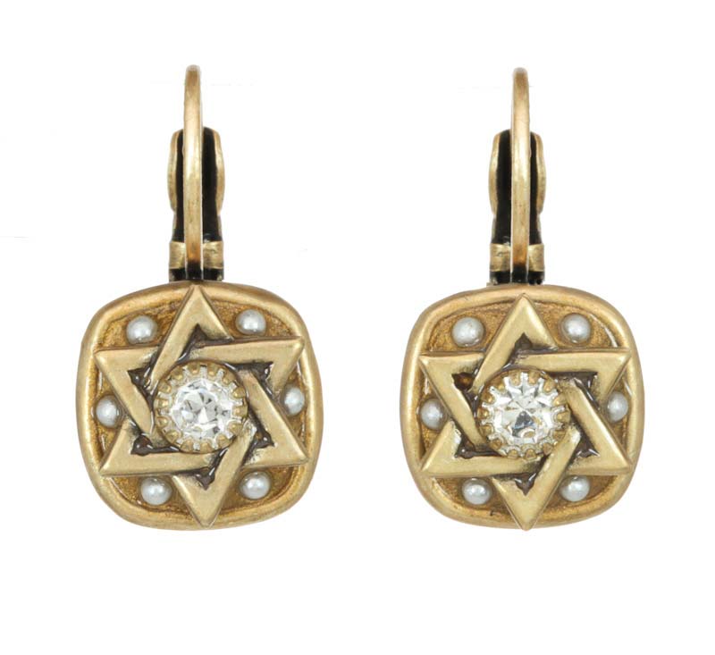 Gold Square Star of David Earrings