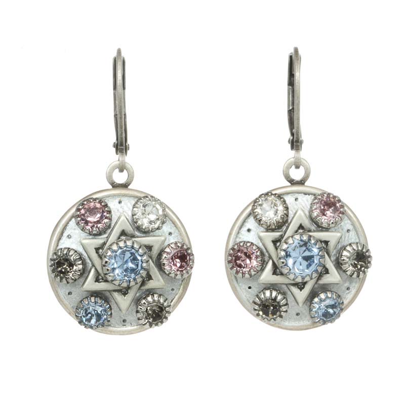 Silver and Pastel Star of David Earrings