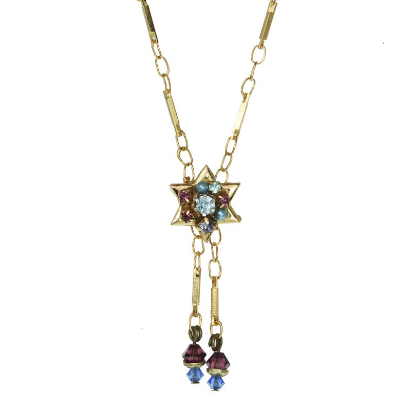 Star of David pendant on chain necklace w/ amethyst, Swarovski crystals, , handmade at Michal Golan studios USA