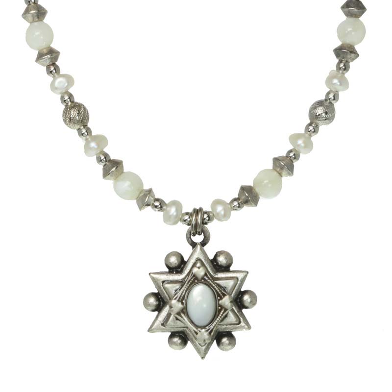 Star of David pendant necklace w/ mother of pearl, handmade at Michal Golan studios USA