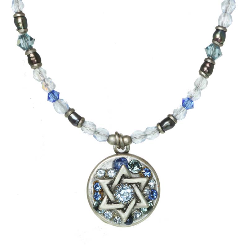Light Blue Star of David Circle Necklace
