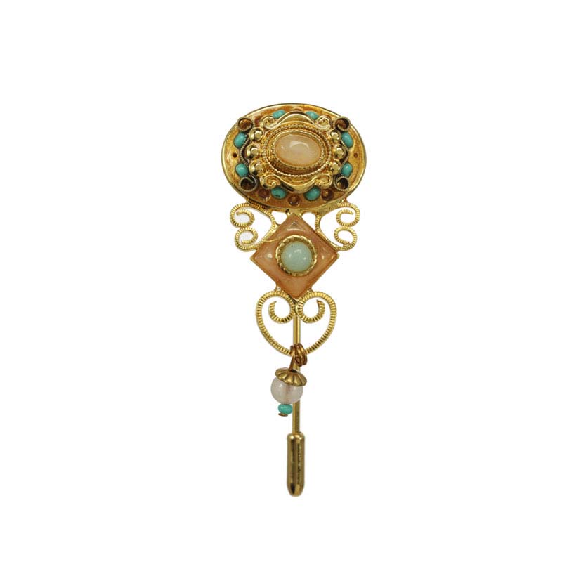 Vintage Michal Golan stick pin with Rose Quartz and turquoise