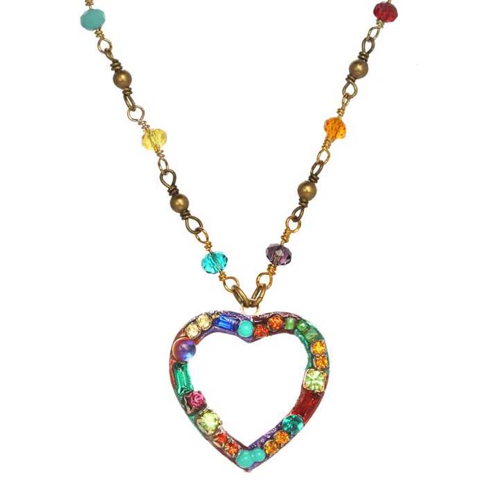 Multi Bright Small Open Heart Necklace