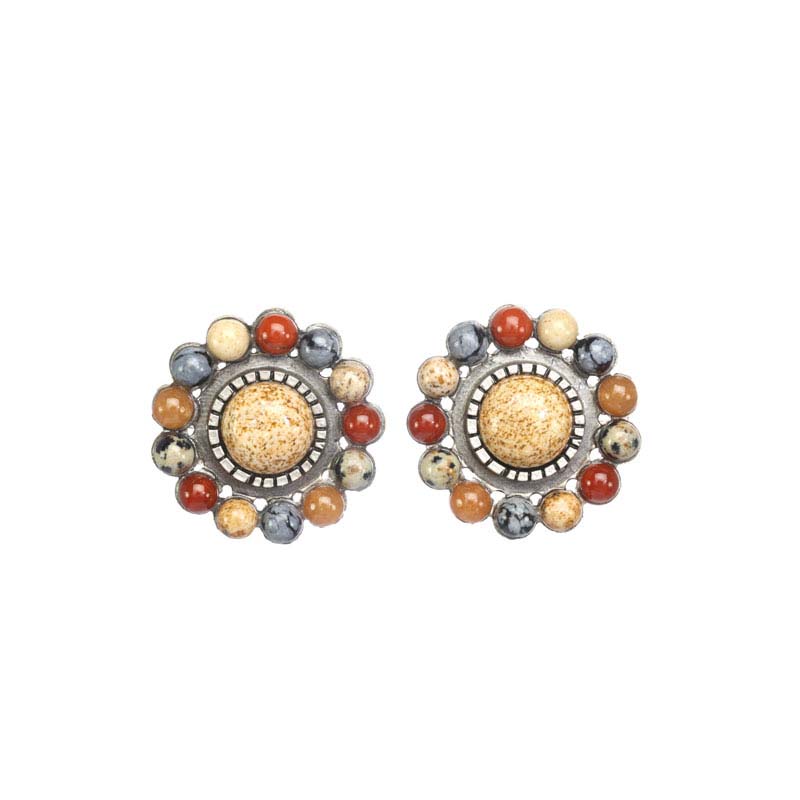 Rustic Flower Clip Earrings