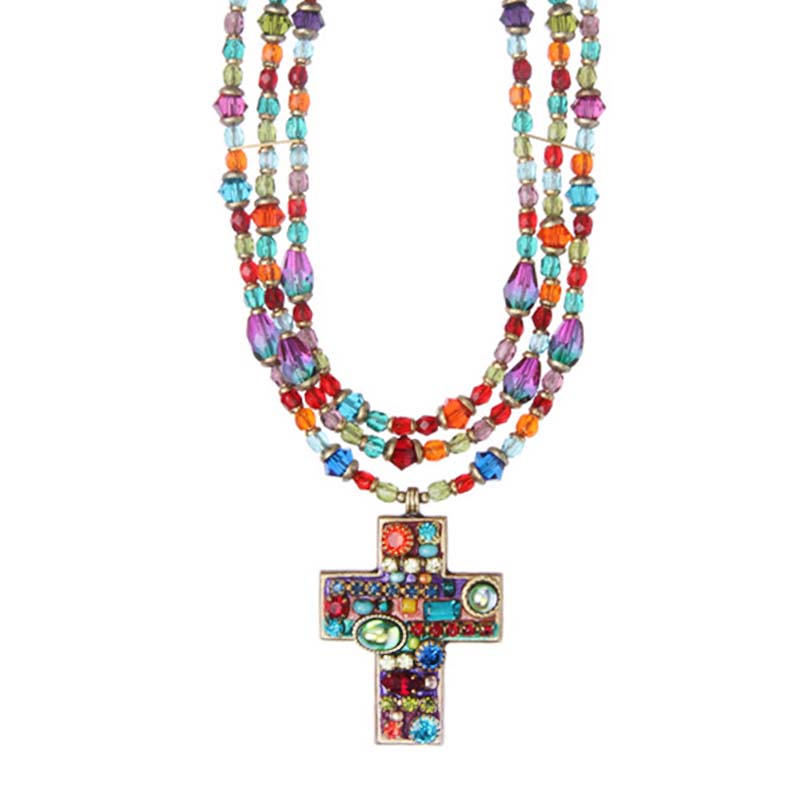Multi Bright Layered Cross Necklace