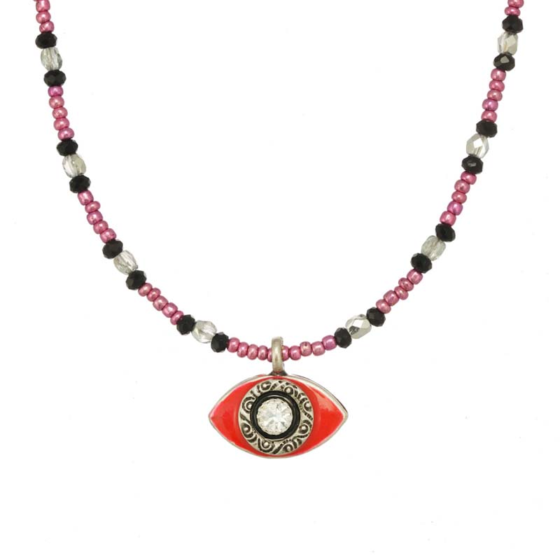 Pink Beaded Eye Necklace 
