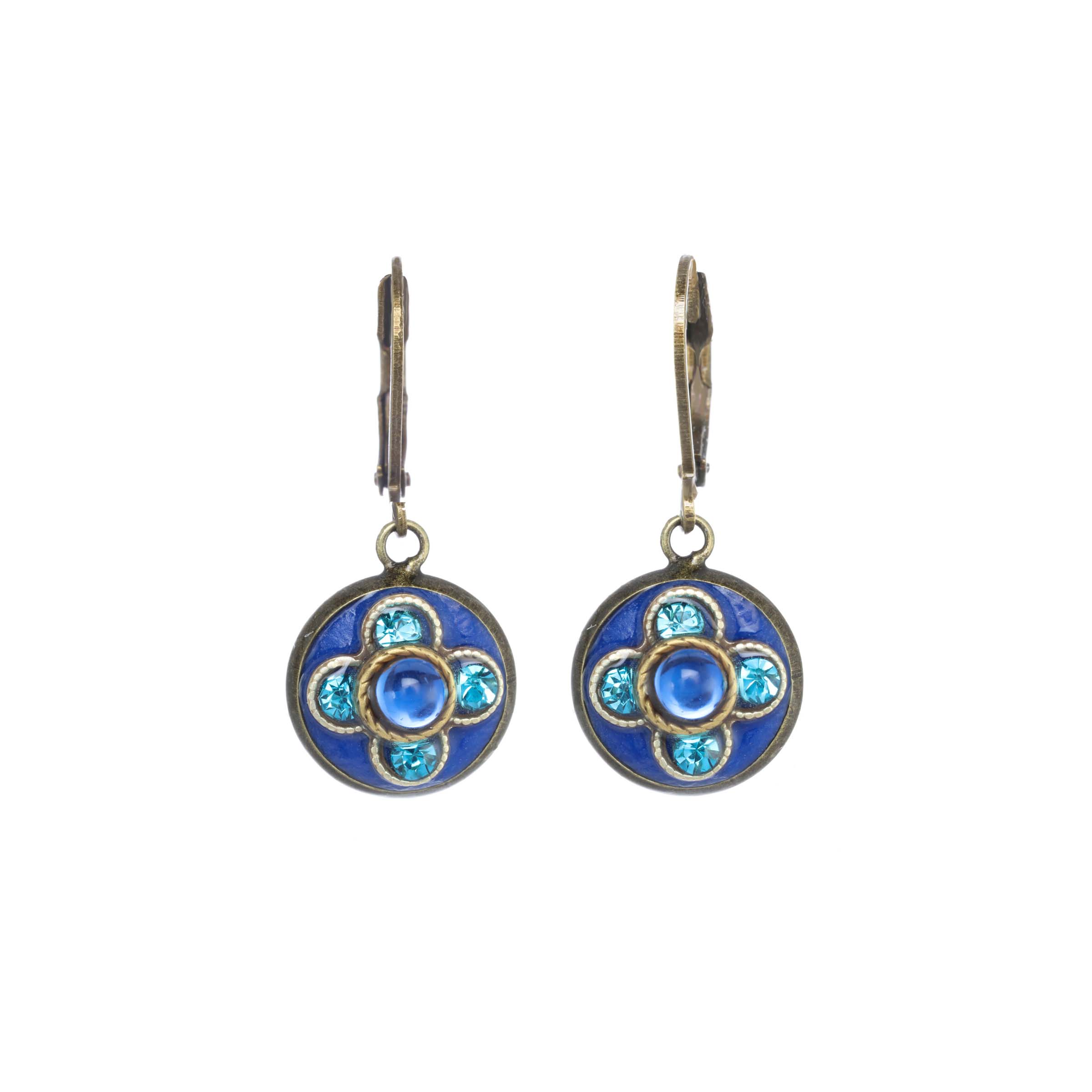 Blue and Aqua Crystal Flower Earrings