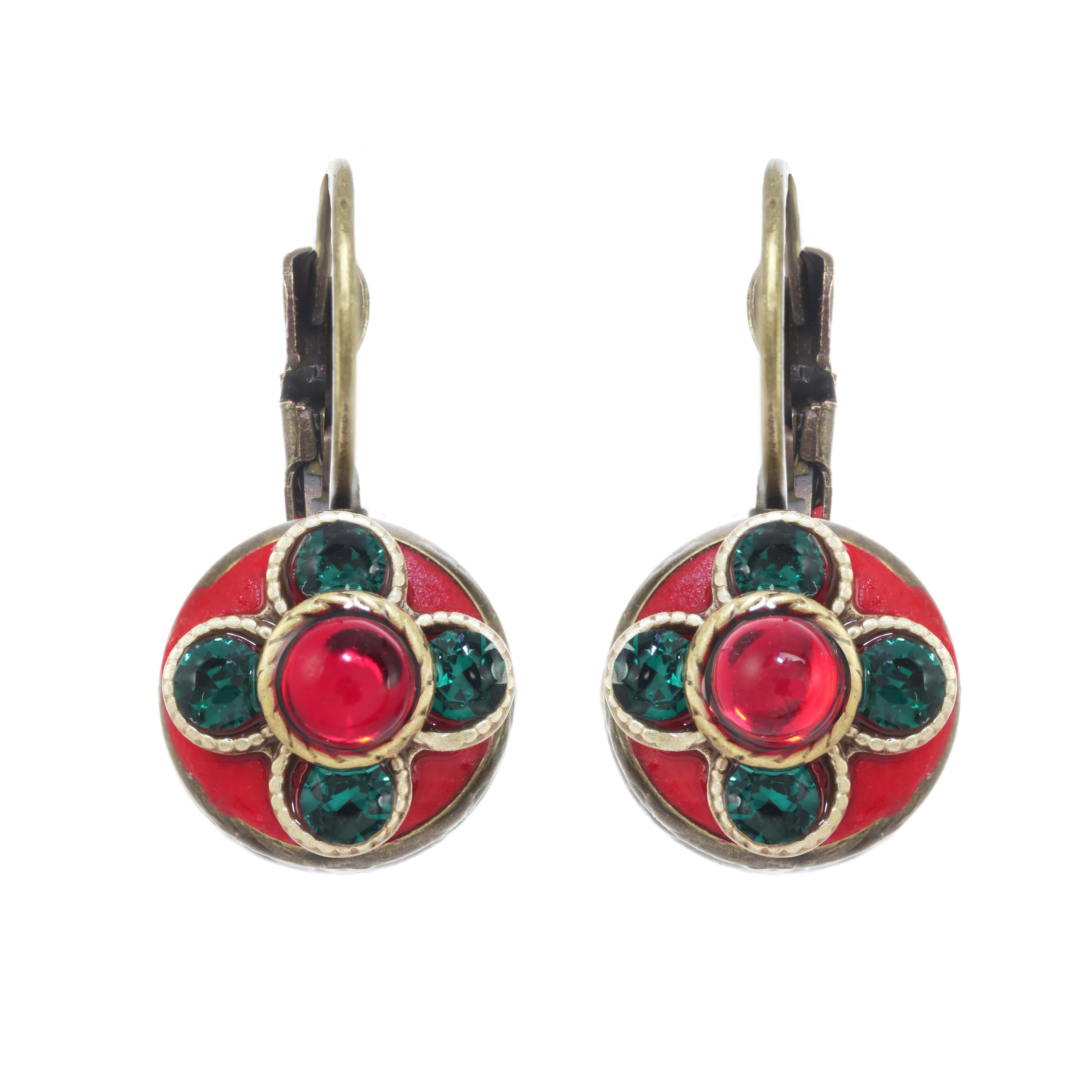 Dark Red and Green Earrings