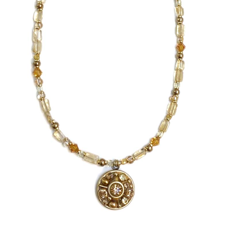 Citrine Round Pendant on Beaded Chain II (SPECIAL ORDER)