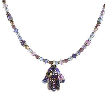 Purple Crystal Mosaic Small Hamsa Necklace