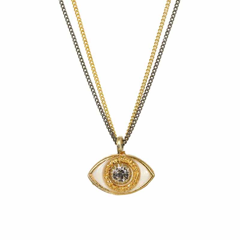 Mini White and Gold Eye Necklace