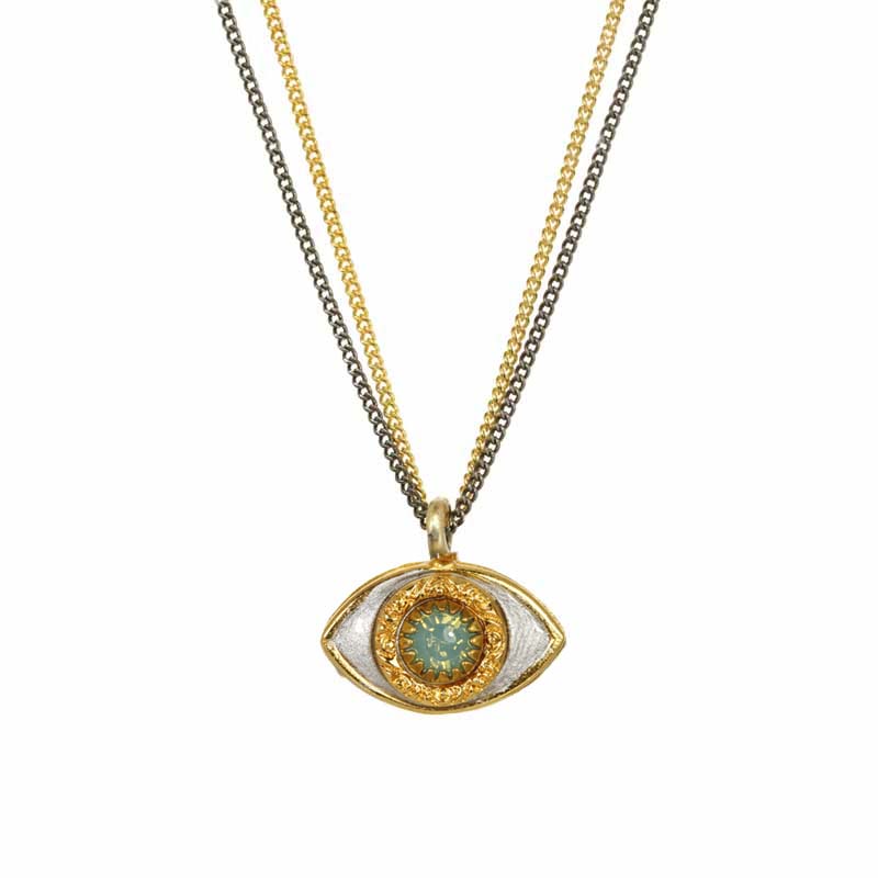 Mini Teal and Gold Eye Necklace