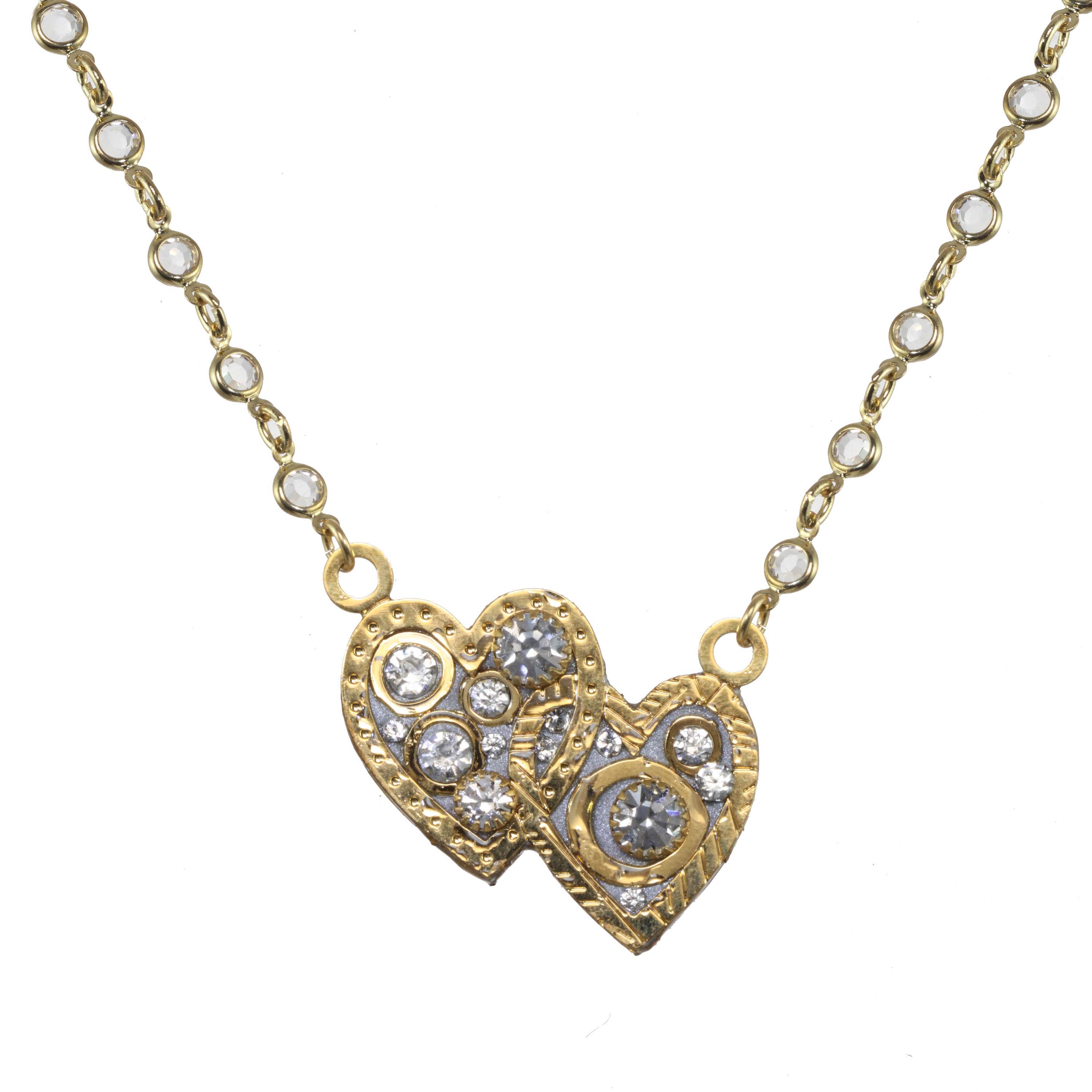 Medium Crystalline Double Heart Necklace