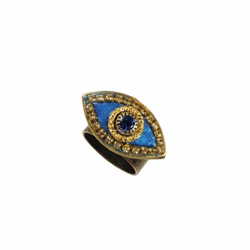 Deep Blue and Gold Evil Eye Ring