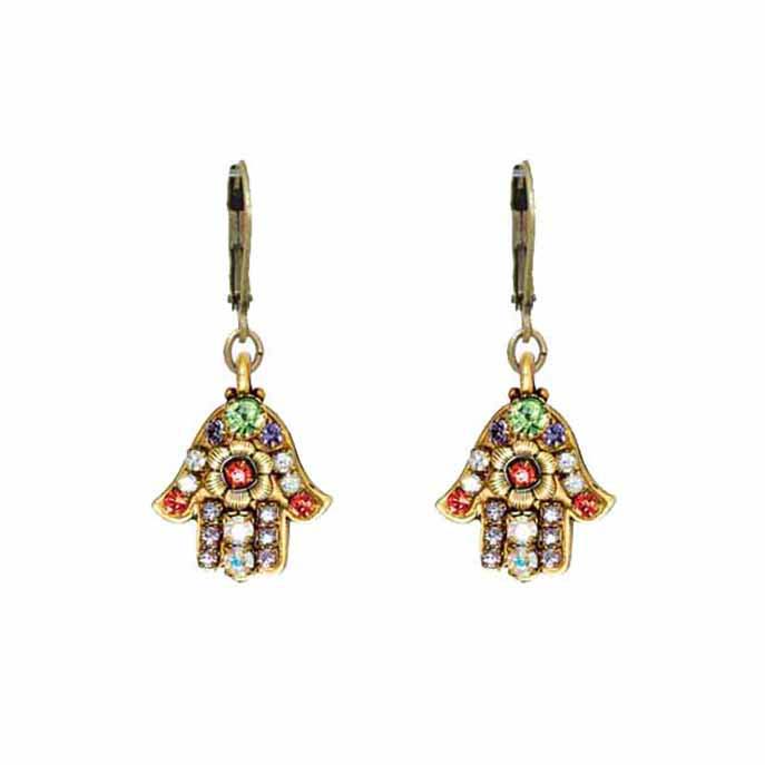 Small pastel floral hamsa earrings
