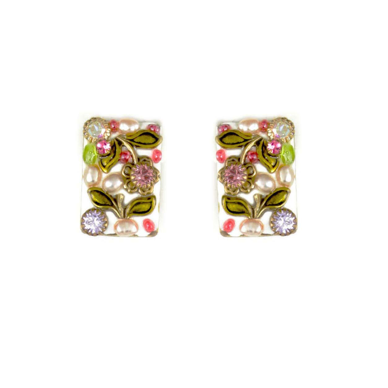 Pearl Blossom Small Rectangle Earrings