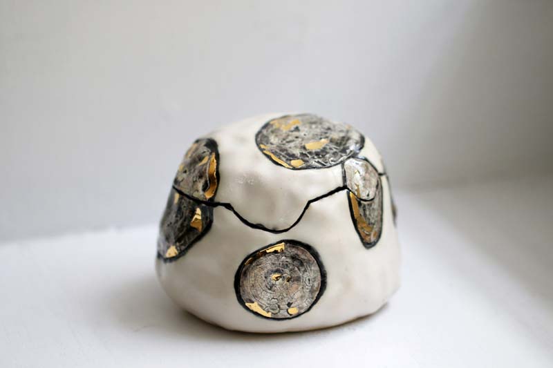 White and Gold Stoneware Box - SOLD