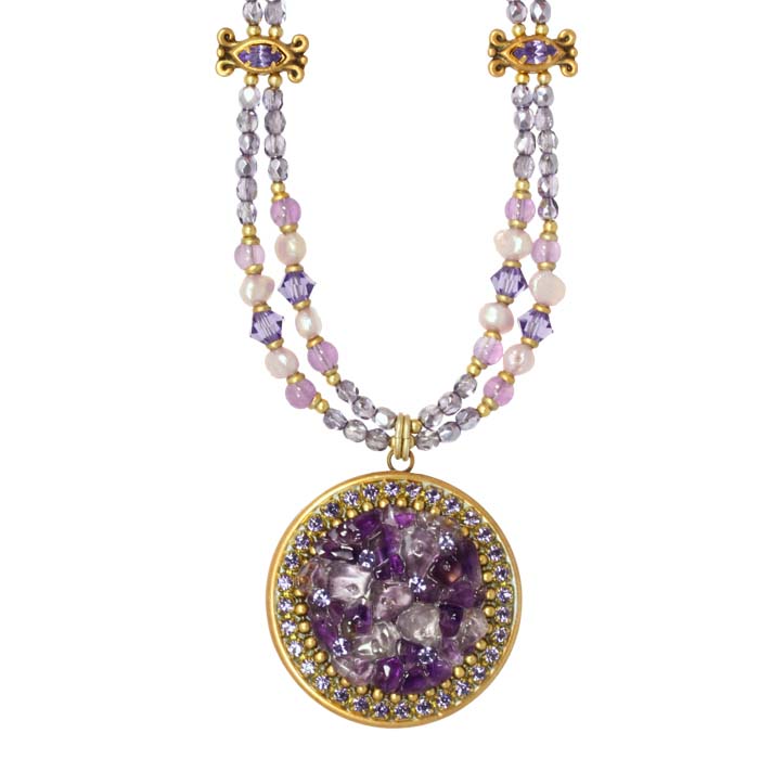Violet Circle Necklace on Double Beaded Chain