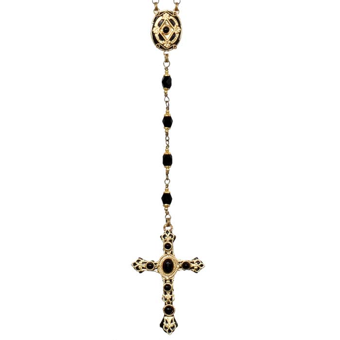 Long Black and Gold Cross Necklace