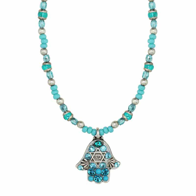Blue and Silver Star of David Hamsa Necklace