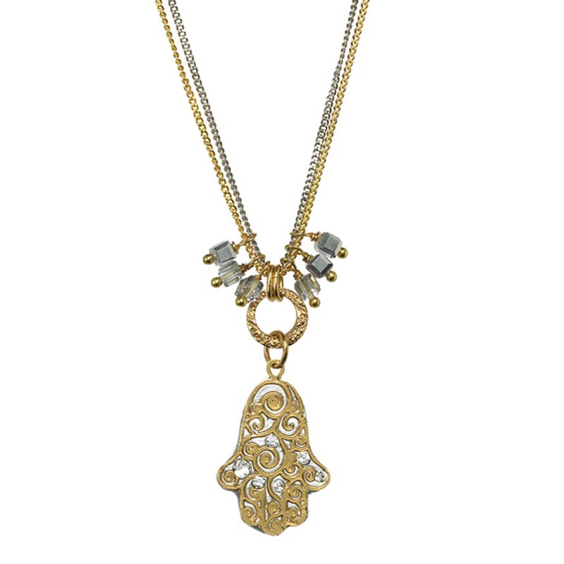 Gold and Silver Swirl Hamsa Necklace