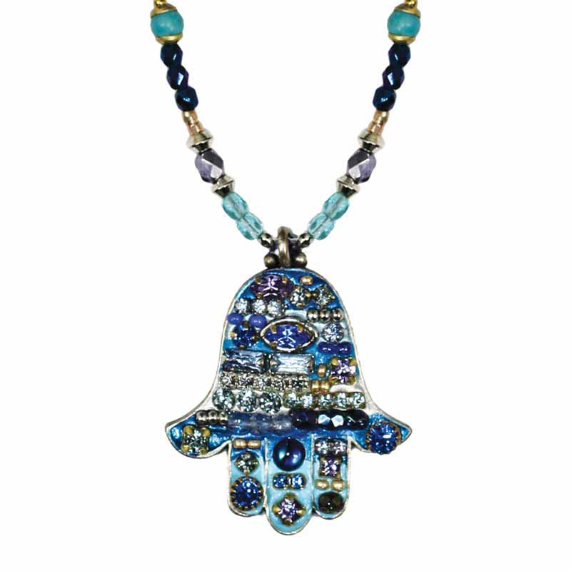 Blue Mosaic Medium Hamsa Necklace