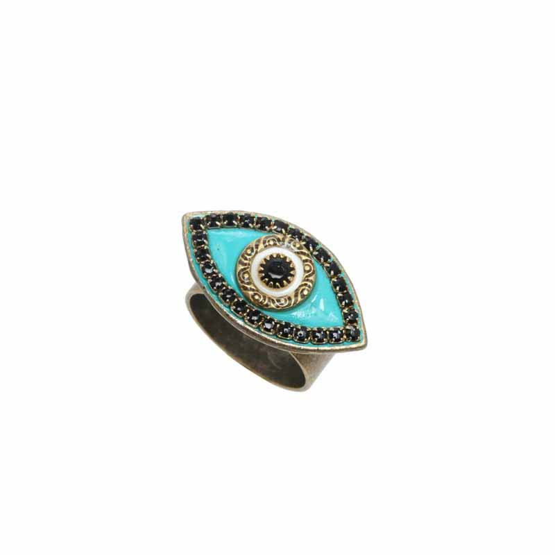 Turquoise and Black Evil Eye Ring