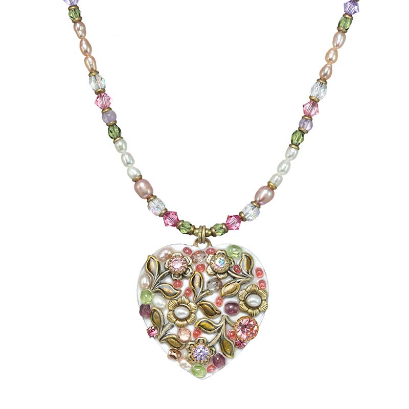 Pearl Blossom Medium Heart Necklace