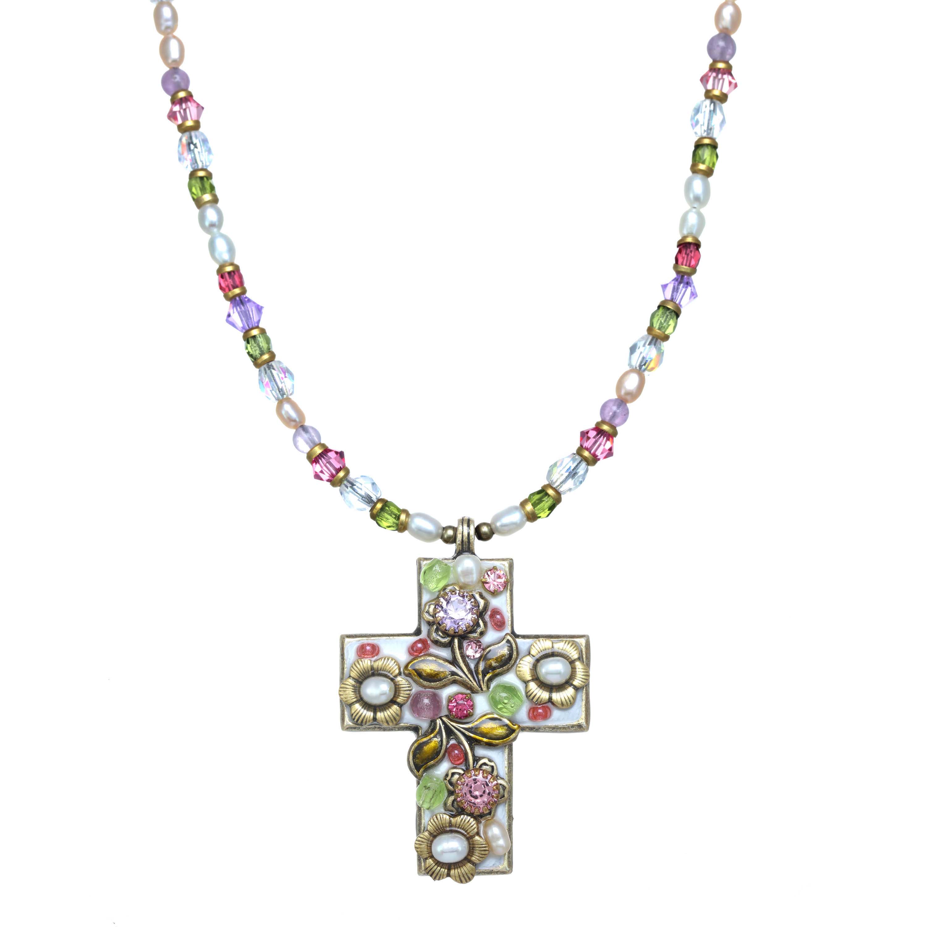 Pearl Blossom Medium Cross Necklace