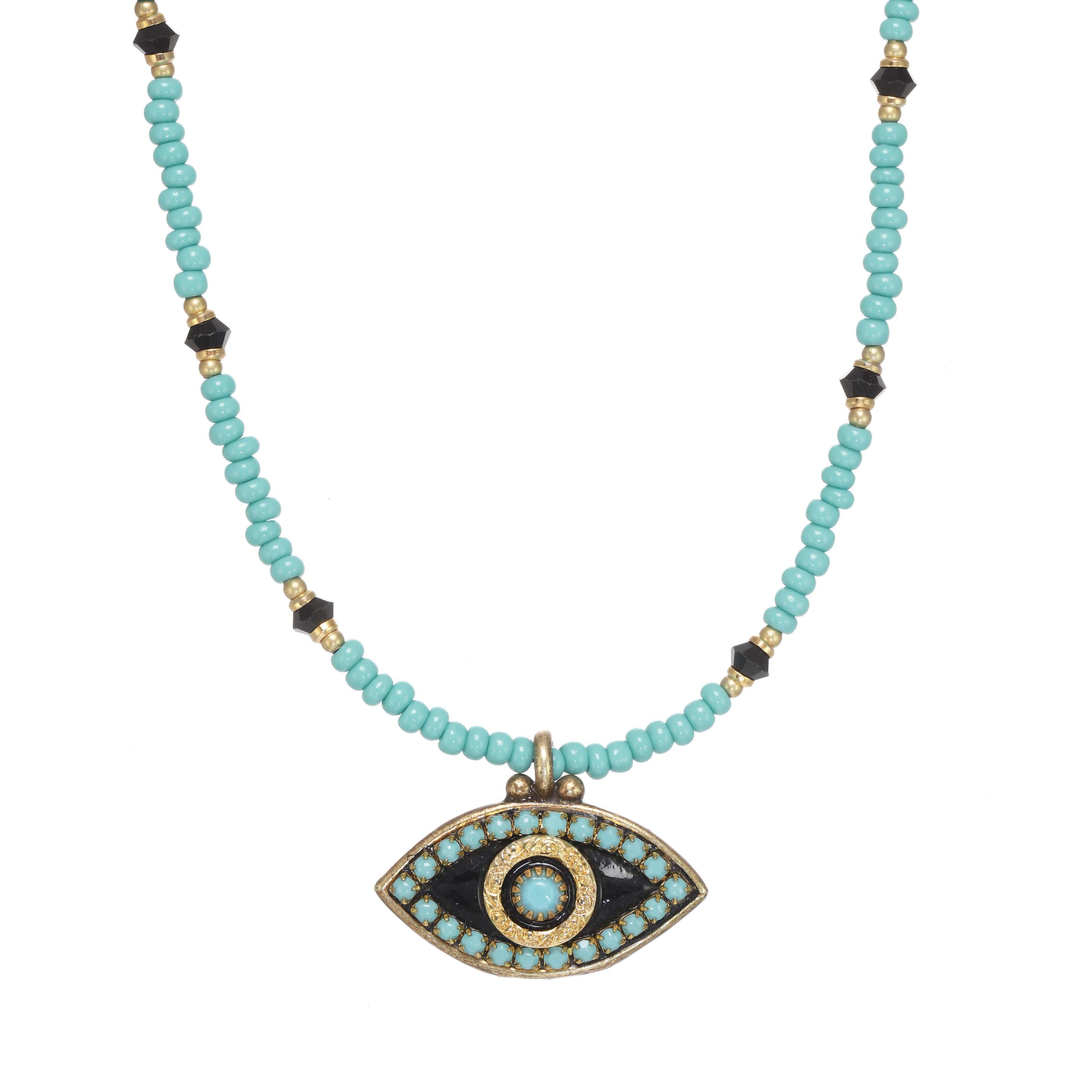Turquoise and Black Evil Eye Necklace